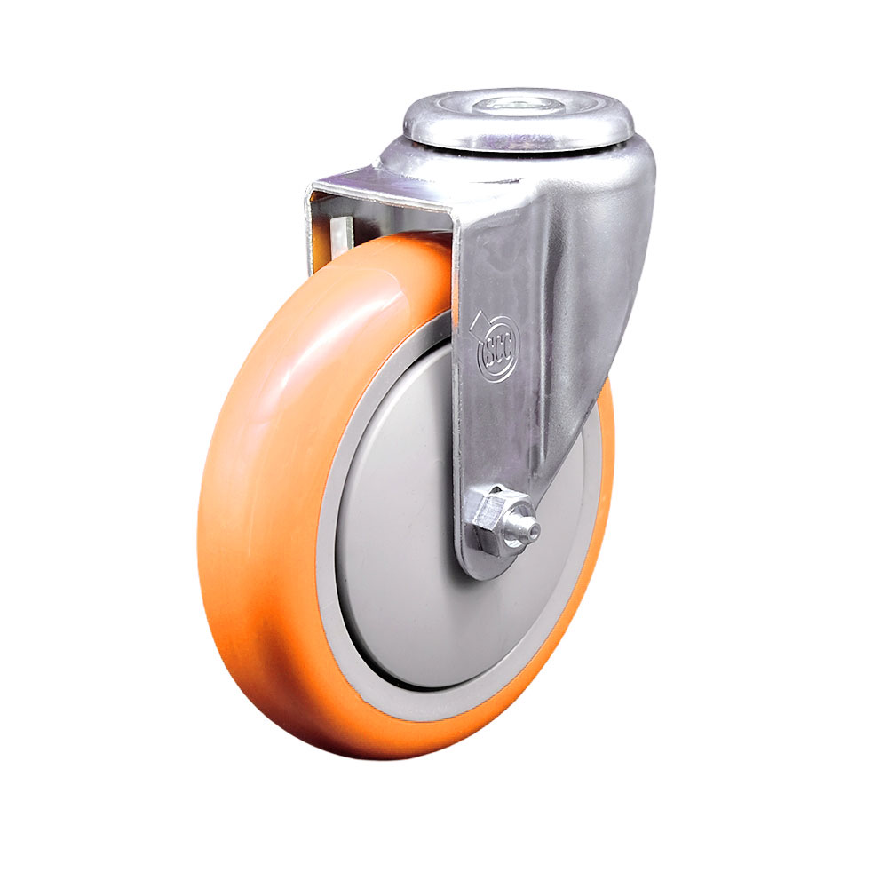 Stainless Steel Polyurethane Swivel Bolt Hole Caster w/5" x 1.25"  Orange Wheel - 350 lbs Capacity/Caster - Service Caster Brand — photo 1