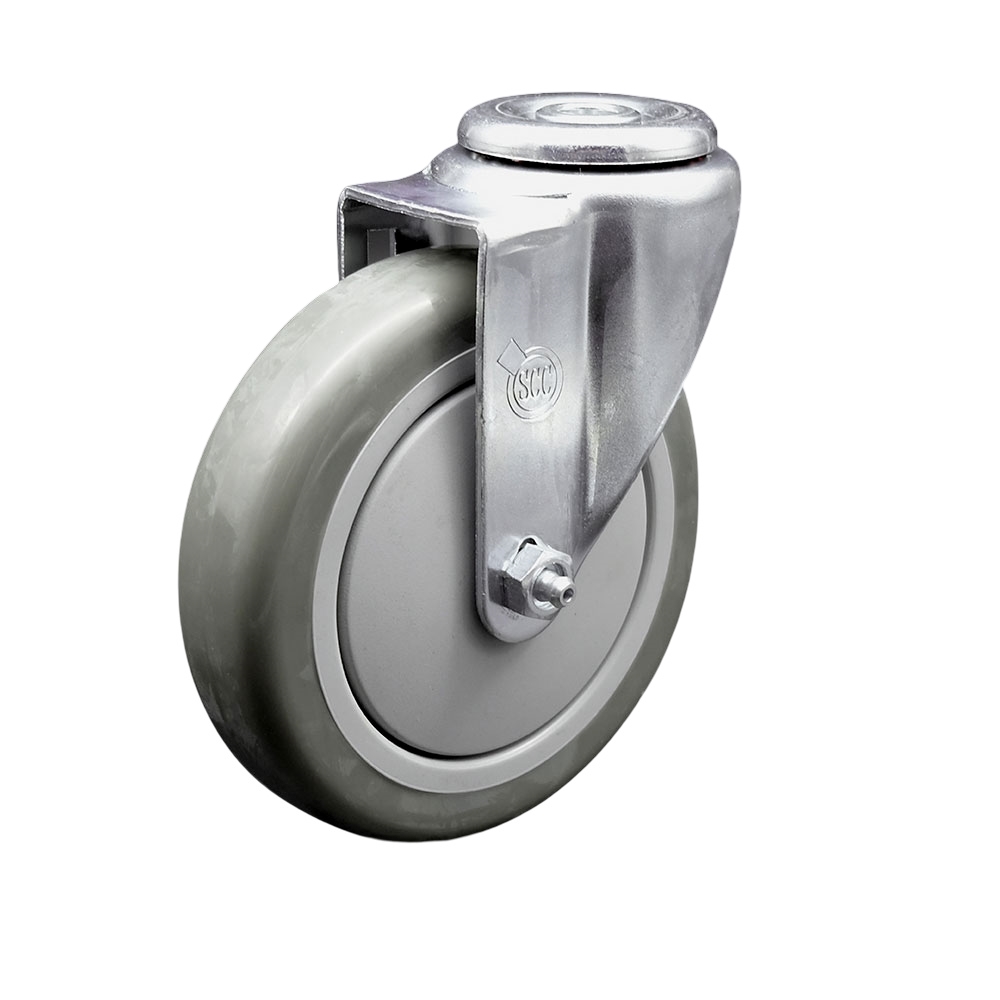 Stainless Steel Polyurethane Swivel Bolt Hole Caster w/5" x 1.25"  Gray Wheel - 350 lbs Capacity/Caster - Service Caster Brand — photo 1