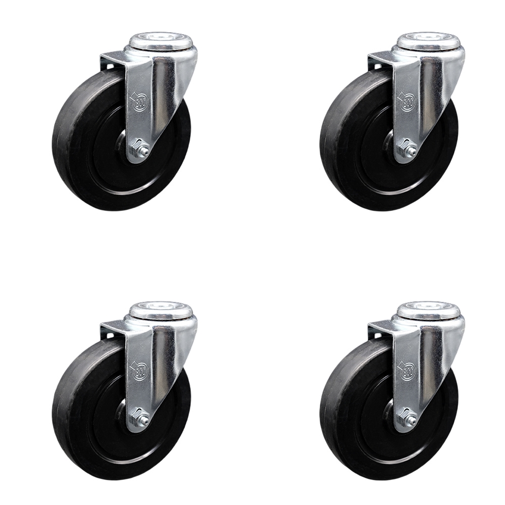Stainless Steel Soft Rubber Swivel Bolt Hole Caster Set of 4 w/5" x 1.25" Black Wheels - Includes 4 Swivel - 1100 lbs Total Capacity - Service Caster Brand — photo 1