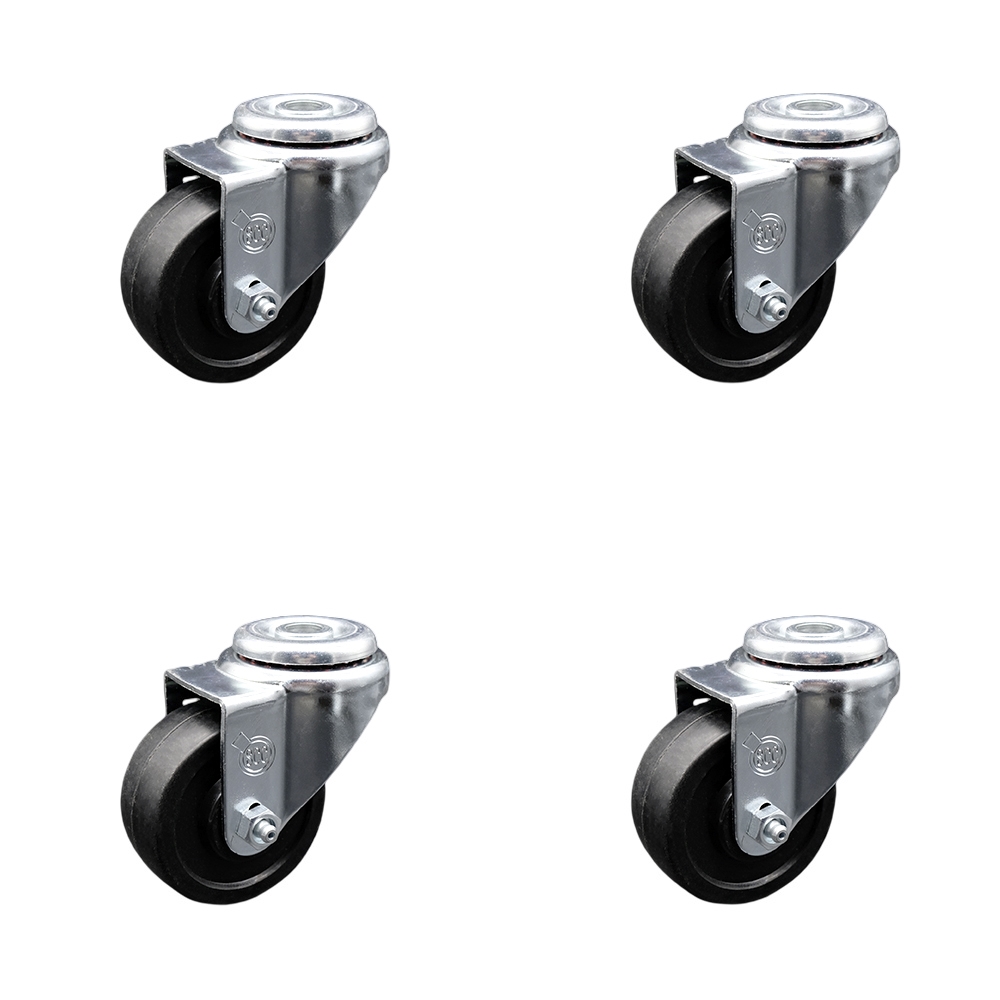 Stainless Steel Soft Rubber Swivel Bolt Hole Caster Set of 4 w/3.5" x 1.25" Black Wheels - Includes 4 Swivel - 800 lbs Total Capacity - Service Caster Brand — photo 1
