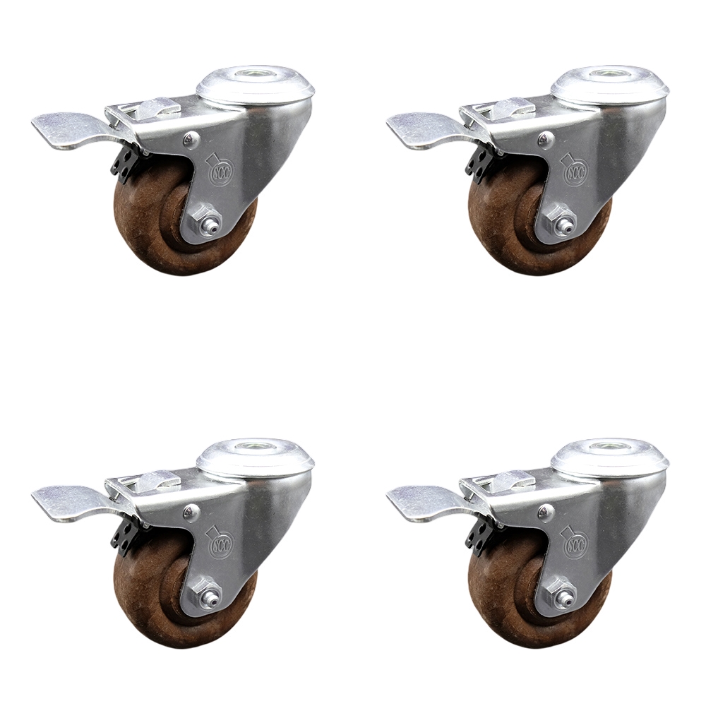 Stainless Steel High Temp Glass Filled Nylon Swivel Bolt Hole Caster Set of 4 w/3" x 1.25" Brown Wheels - Includes 4 Swivel with Total Lock Brakes - 1400 lbs Total Capacity - Service Caster Brand — photo 1
