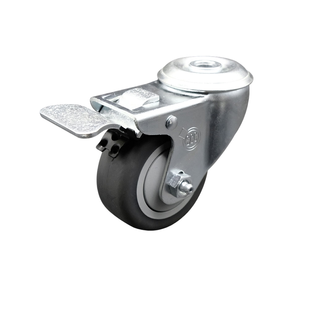 Stainless Steel Thermoplastic Rubber Swivel Bolt Hole Caster - 3" x 1.25" Gray Wheel & Total Locking Brake - 210 lbs Capacity/Caster - Service Caster Brand — photo 1