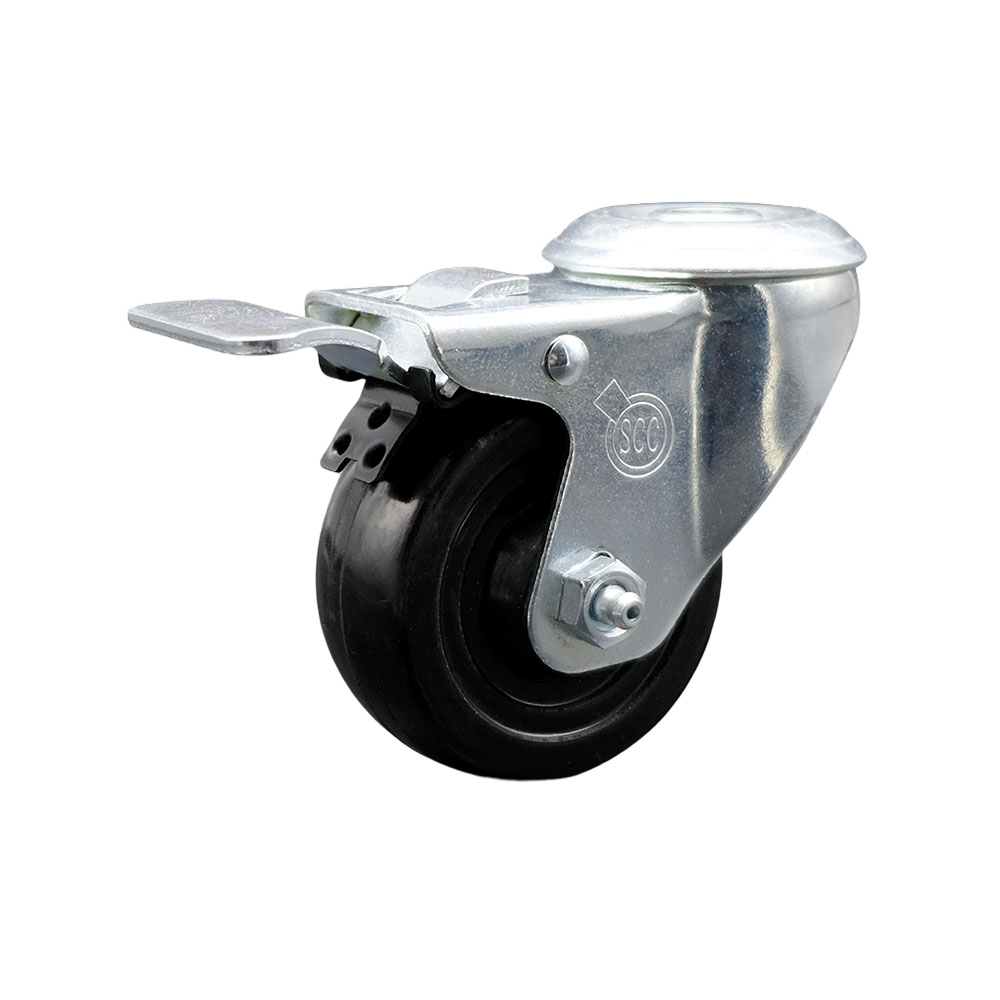 Stainless Steel Hard Rubber Swivel Bolt Hole Caster w/3.5" x 1.25" Black Wheel & Total Locking Brake - 285 lbs Capacity/Caster - Service Caster Brand — photo 1