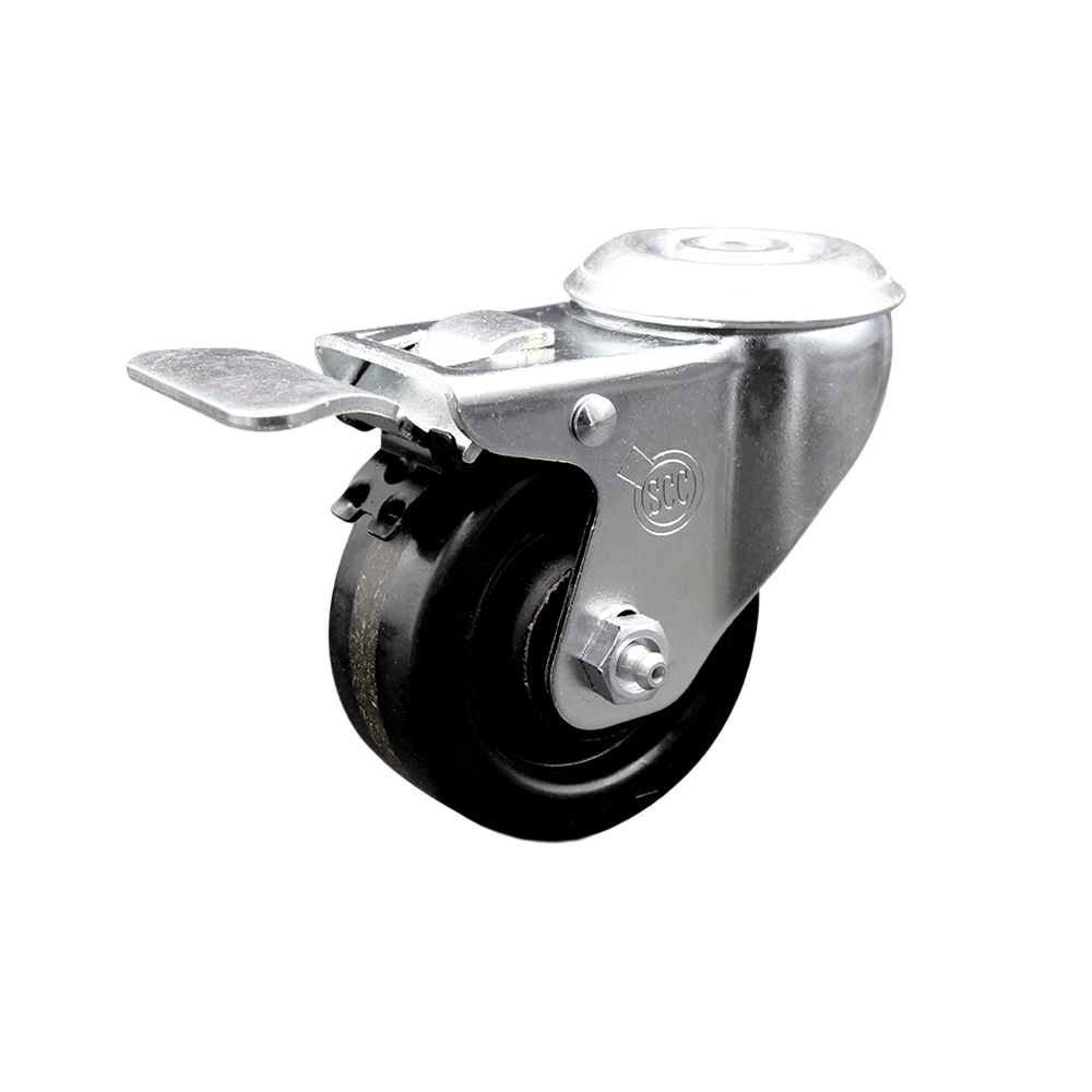 Stainless Steel Phenolic Swivel Bolt Hole Caster w/3.5" x 1.25" Black Wheel & Total Locking Brake - 300 lbs Capacity/Caster - Service Caster Brand — photo 1