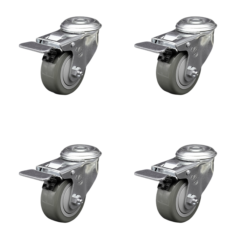 Stainless Steel Polyurethane Swivel Bolt Hole Caster Set of 4 w/3.5" x 1.25" Gray Wheels - Includes 4 Swivel with Total Lock Brakes - 1200 lbs Total Capacity - Service Caster Brand — photo 1