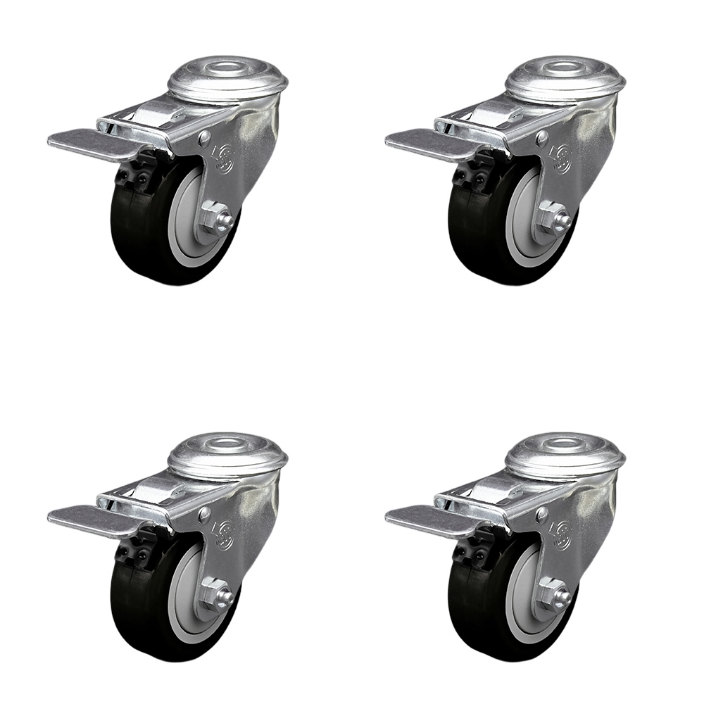 Stainless Steel Polyurethane Swivel Bolt Hole Caster Set of 4 w/3.5" x 1.25" Black Wheels - Includes 4 Swivel with Total Lock Brakes - 1200 lbs Total Capacity - Service Caster Brand — photo 1