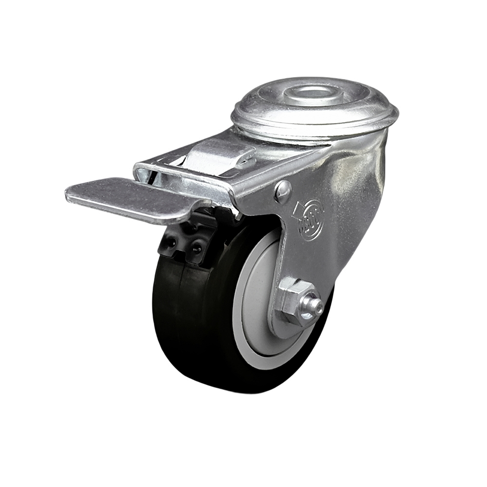Stainless Steel Polyurethane Swivel Bolt Hole Caster w/3.5" x 1.25"  Black Wheel & Total Locking Brake - 300 lbs Capacity/Caster - Service Caster Brand — photo 1