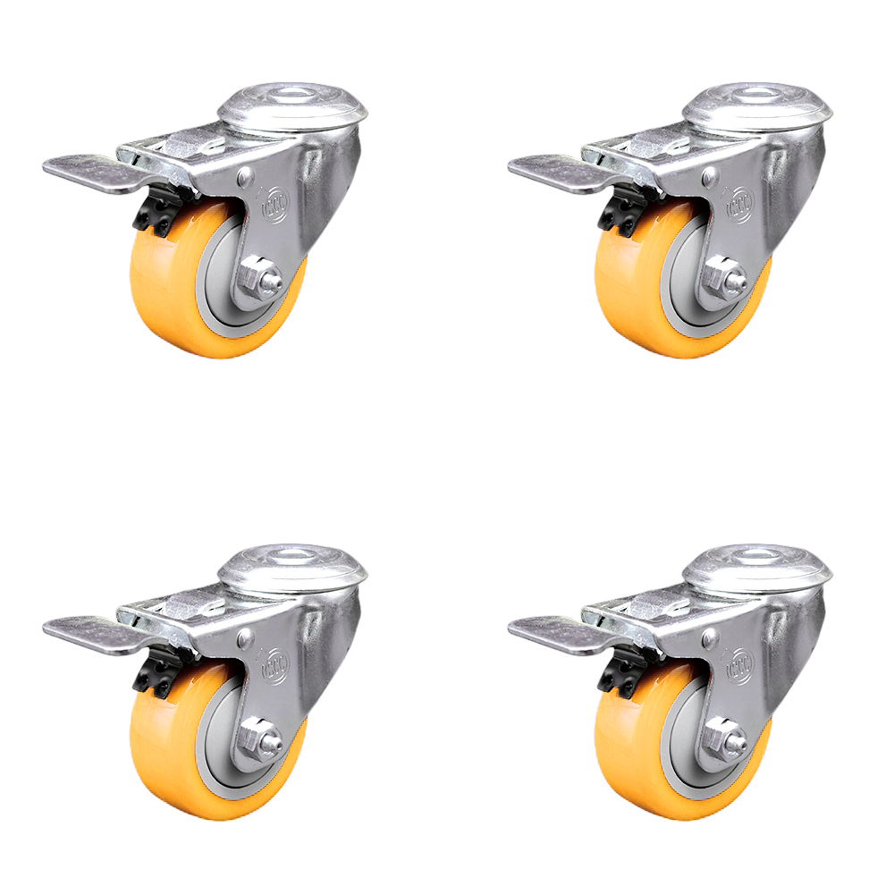 Stainless Steel Polyurethane Swivel Bolt Hole Caster Set of 4 w/3.5" x 1.25" Yellow Wheels - Includes 4 Swivel with Total Lock Brakes - 1200 lbs Total Capacity - Service Caster Brand — photo 1