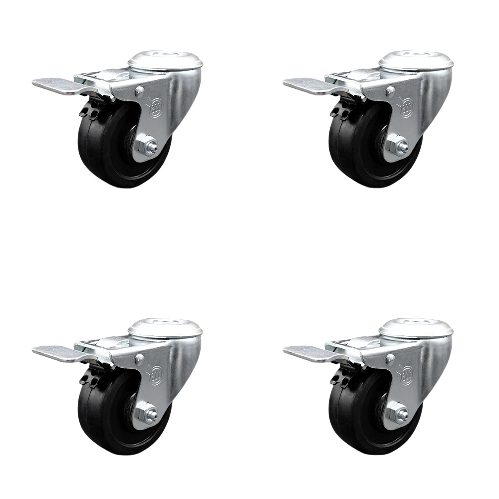 Stainless Steel Soft Rubber Swivel Bolt Hole Caster Set of 4 w/3.5" x 1.25" Black Wheels - Includes 4 Swivel with Total Lock Brakes - 800 lbs Total Capacity - Service Caster Brand — photo 1