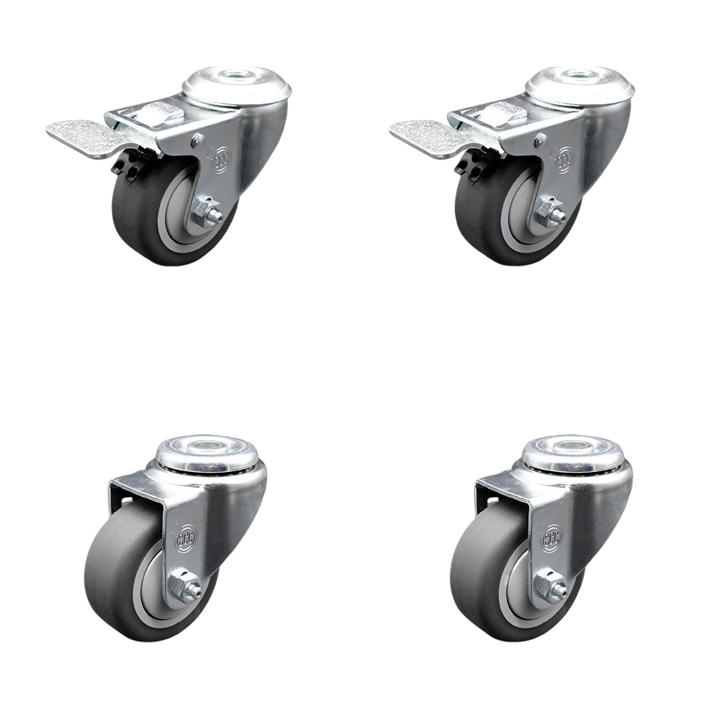 Stainless Steel Thermoplastic Rubber Swivel Bolt Hole Caster Set of 4 - 3.5" x 1.25" Gray Wheels - Includes 2 with Total Locking Brakes - 920 lbs Total Capacity - Service Caster Brand — photo 1