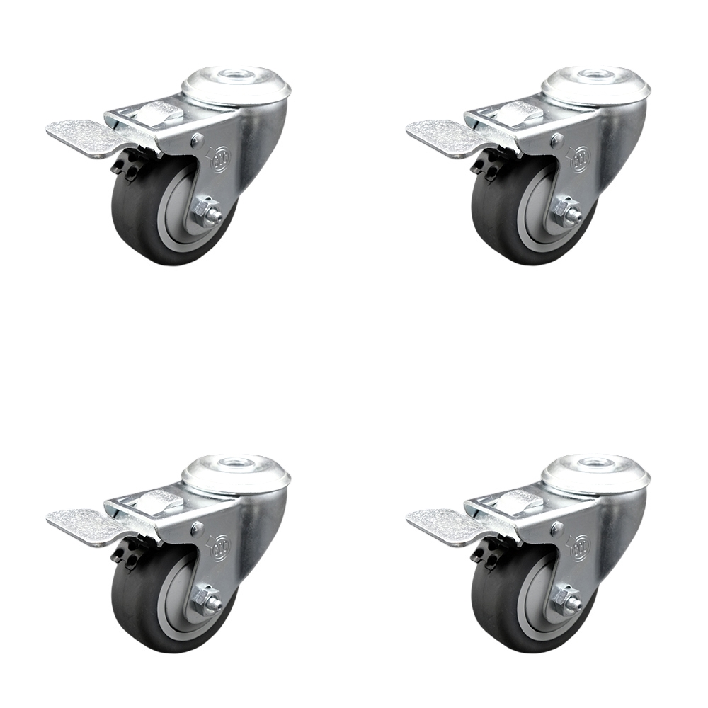 Stainless Steel Thermoplastic Rubber Swivel Bolt Hole Caster Set of 4 w/3.5" x 1.25" Gray Wheels - Includes 4 Swivel with Total Lock Brakes - 920 lbs Total Capacity - Service Caster Brand — photo 1