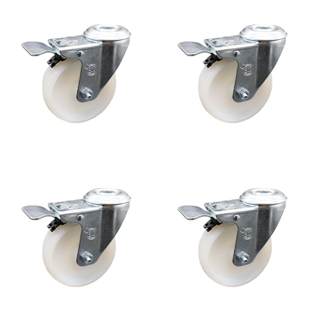 Stainless Steel Nylon Swivel Bolt Hole Caster Set of 4 w/4" x 1.25" White Wheels - Includes 4 Swivel with Total Lock Brakes - 1200 lbs Total Capacity - Service Caster Brand — photo 1