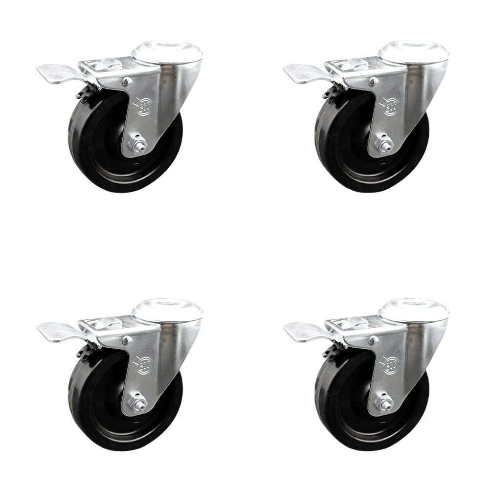 Stainless Steel Phenolic Swivel Bolt Hole Caster Set of 4 w/4" x 1.25" Black Wheels - Includes 4 Swivel with Total Lock Brakes - 1200 lbs Total Capacity - Service Caster Brand — photo 1