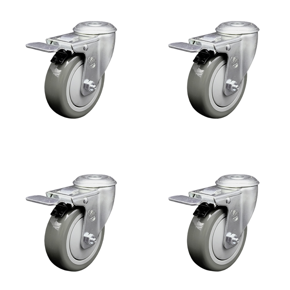 Stainless Steel Polyurethane Swivel Bolt Hole Caster Set of 4 w/4" x 1.25" Gray Wheels - Includes 4 Swivel with Total Lock Brakes - 1400 lbs Total Capacity - Service Caster Brand — photo 1