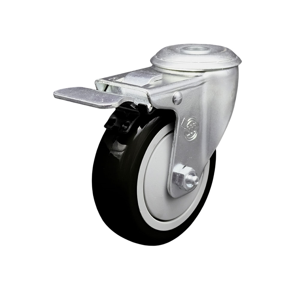 Stainless Steel Polyurethane Swivel Bolt Hole Caster w/4" x 1.25"  Black Wheel & Total Locking Brake - 350 lbs Capacity/Caster - Service Caster Brand — photo 1