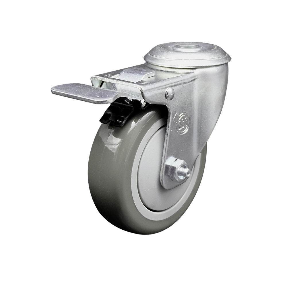 Stainless Steel Polyurethane Swivel Bolt Hole Caster w/4" x 1.25"  Gray Wheel & Total Locking Brake - 350 lbs Capacity/Caster - Service Caster Brand — photo 1