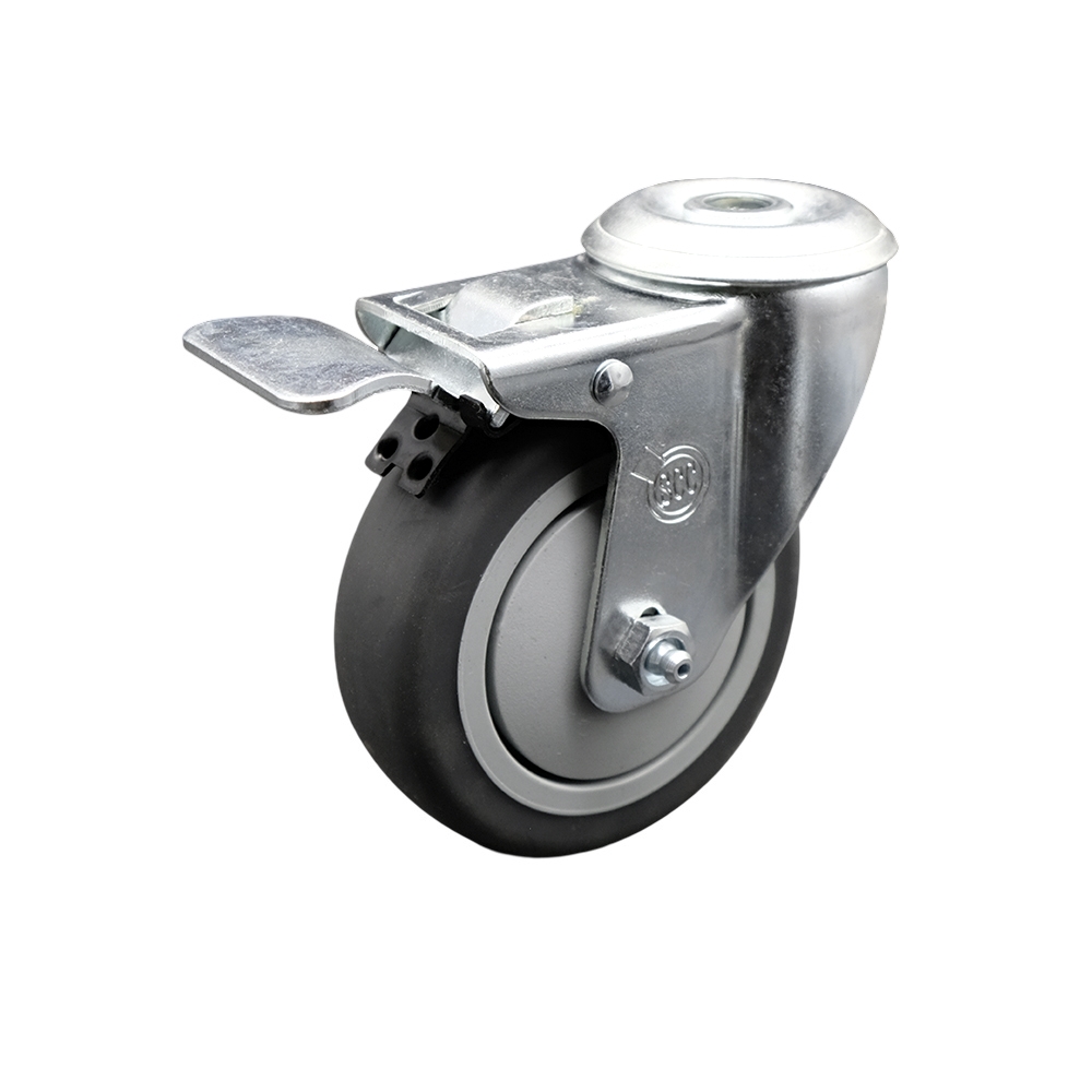 Stainless Steel Thermoplastic Rubber Swivel Top Plate Caster - 4" x 1.25" Gray Wheel & Total Locking Brake - 250 lbs Capacity/Caster - Service Caster Brand — photo 1
