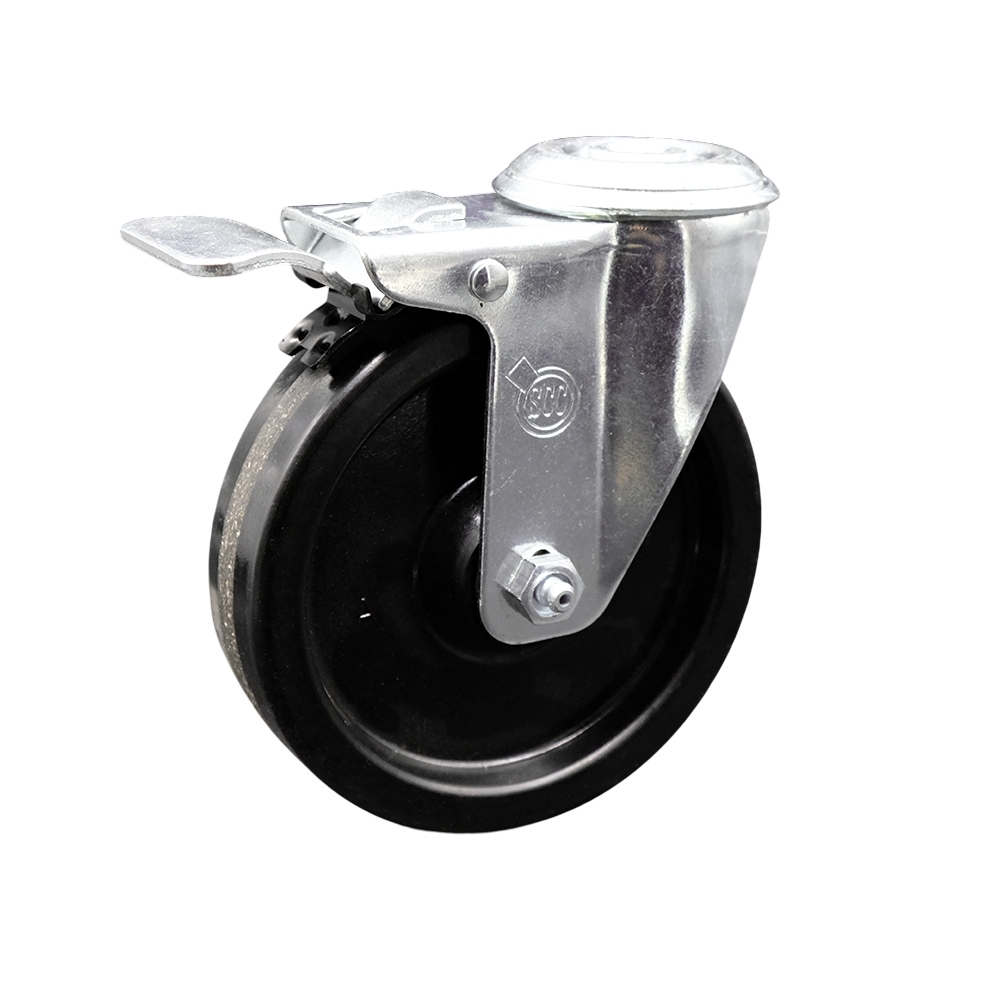Stainless Steel Phenolic Swivel Bolt Hole Caster w/5" x 1.25" Black Wheel & Total Locking Brake - 300 lbs Capacity/Caster - Service Caster Brand — photo 1