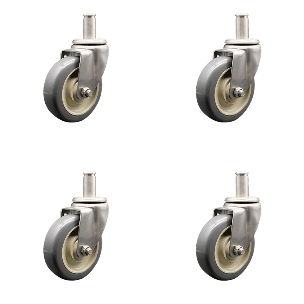 Marquipt Sea Stair Stainless Swivel Caster Replacements – 4” Gray Polyu Wheels – .845” x 2-3/16” Grip Ring Stems – Grip Rings Included – 1,200 lbs. Total Capacity – Set of 4 – Service Caster Brand — photo 1