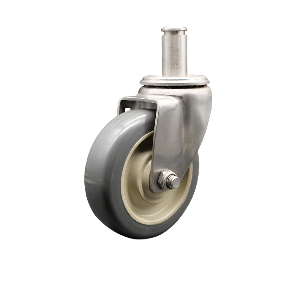 Marquipt Sea Stair Stainless Steel Swivel Caster Replacement – 4” Gray Polyurethane Wheel – .845” x 2-3/16” Grip Ring Stem – Grip Ring Included – 300 lbs. Capacity per Caster – Service Caster Brand — photo 1