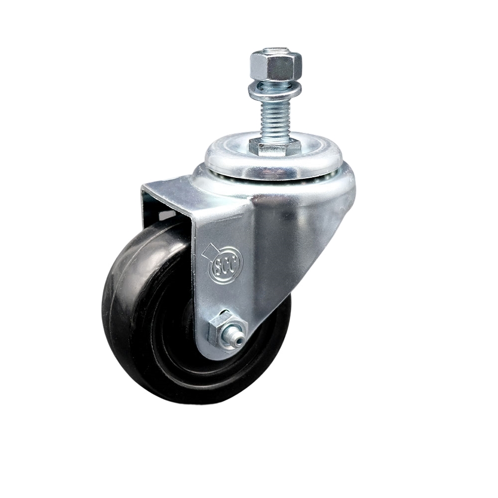 Stainless Steel Hard Rubber Swivel Threaded Stem Caster w/3" x 1.25" Black Wheel and 1/2" Stem - 275 lbs Capacity/Caster - Service Caster Brand — photo 1