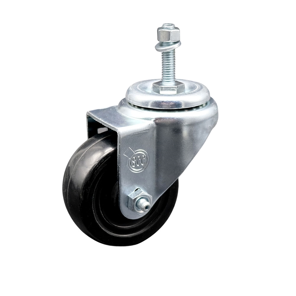 Stainless Steel Hard Rubber Swivel Threaded Stem Caster w/3" x 1.25" Black Wheel and 10MM Metric Stem - 275 lbs Capacity/Caster - Service Caster Brand — photo 1