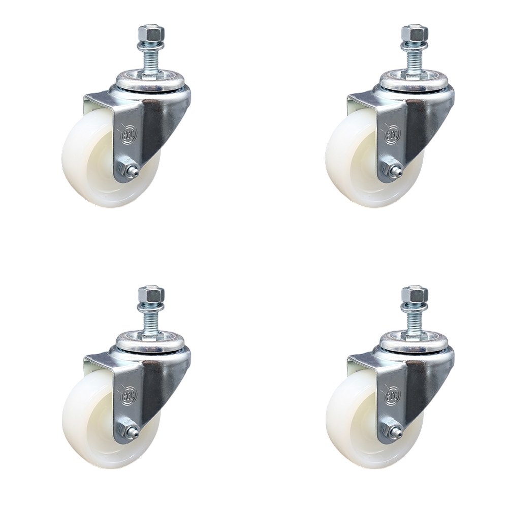 Stainless Steel Nylon Swivel Threaded Stem Caster Set of 4 w/3" x 1.25" White Wheels and 1/2" Stems - Includes 4 Swivel - 1200 lbs Total Capacity - Service Caster Brand — photo 1