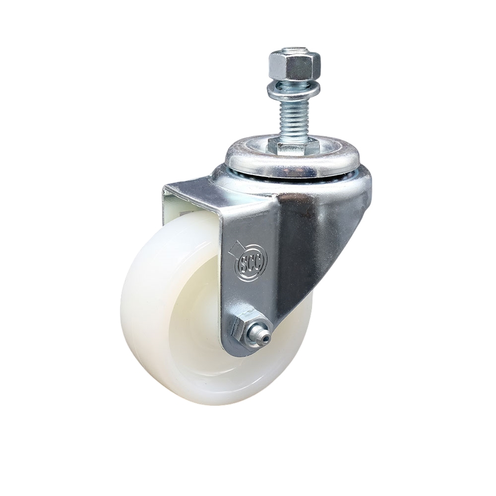Stainless Steel Nylon Swivel Threaded Stem Caster w/3" x 1.25" White Wheel and 1/2" Stem - 300 lbs Capacity/Caster - Service Caster Brand — photo 1