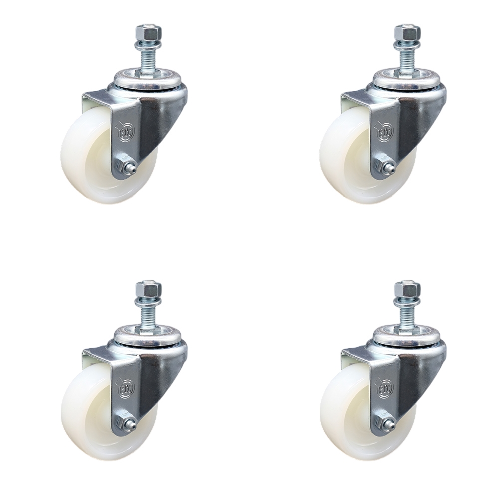 Stainless Steel Nylon Swivel Threaded Stem Caster Set of 4 w/3" x 1.25" White Wheels and 3/8" Stems - Includes 4 Swivel - 1200 lbs Total Capacity - Service Caster Brand — photo 1