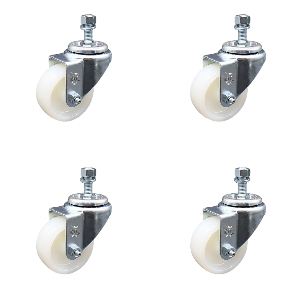 Stainless Steel Nylon Swivel Threaded Stem Caster Set of 4 w/3" x 1.25" White Wheels and 10mm Stems - Includes 4 Swivel - 1200 lbs Total Capacity - Service Caster Brand — photo 1