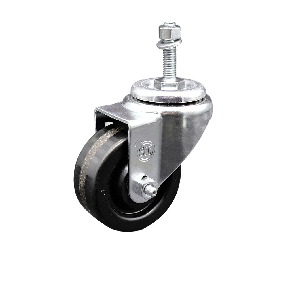 Stainless Steel Phenolic Swivel Threaded Stem Caster w/3" x 1.25" Black Wheel and 3/8" Stem - 300 lbs Capacity/Caster - Service Caster Brand — photo 1