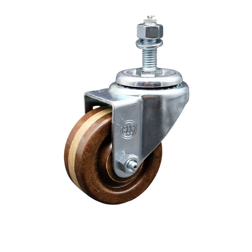Stainless Steel High Temp Phenolic Swivel Threaded Stem Caster w/3" x 1.25" Brown Wheel and 1/2" Stem - 300 lbs Capacity/Caster - Service Caster Brand — photo 1