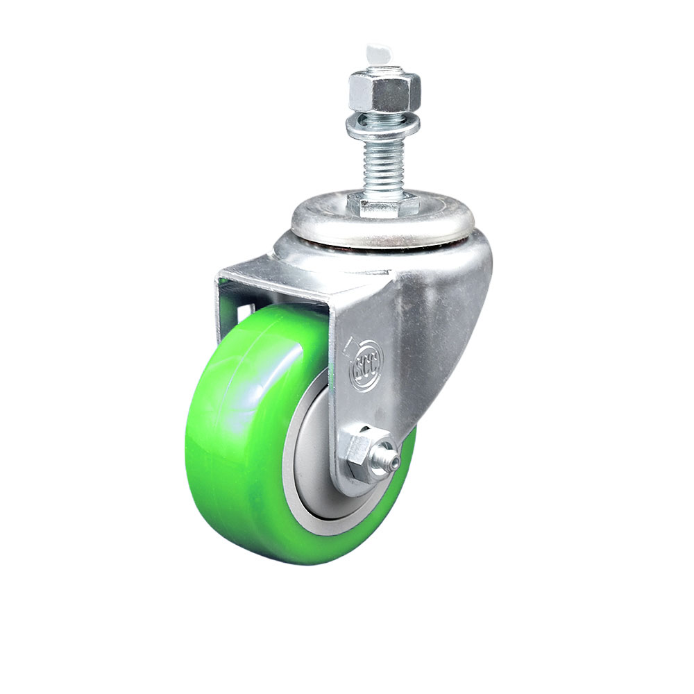 Stainless Steel Polyurethane Swivel Threaded Stem Caster w/3" x 1.25"  Green Wheel and 1/2" Stem - 300 lbs Capacity/Caster - Service Caster Brand — photo 1