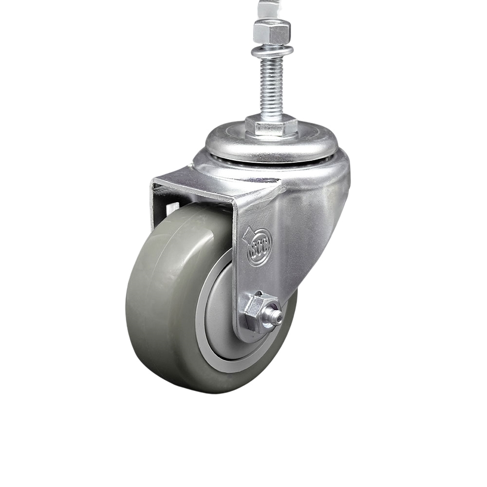 Stainless Steel Polyurethane Swivel Threaded Stem Caster w/3" x 1.25"  Gray Wheel and 10mm Stem - 300 lbs Capacity/Caster - Service Caster Brand — photo 1