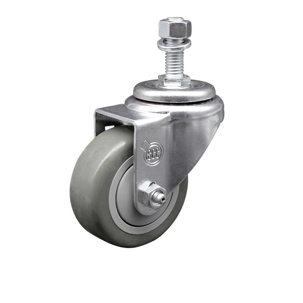Stainless Steel Polyurethane Swivel Threaded Stem Caster w/3" x 1.25"  Gray Wheel and 12mm Stem - 300 lbs Capacity/Caster - Service Caster Brand — photo 1