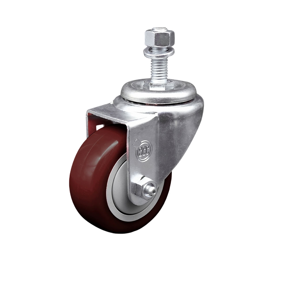 Stainless Steel Polyurethane Swivel Threaded Stem Caster w/3" x 1.25"  Maroon Wheel and 1/2" Stem - 300 lbs Capacity/Caster - Service Caster Brand — photo 1