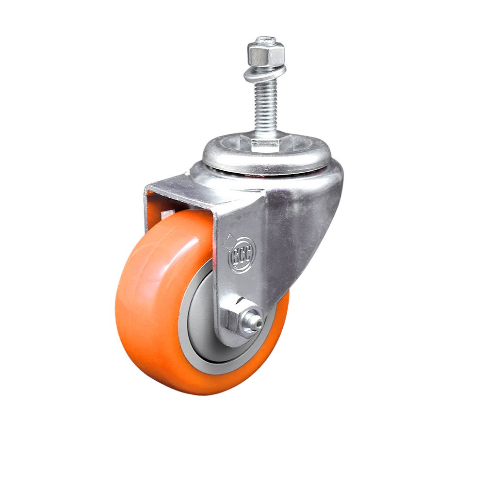 Polyurethane Swivel Threaded Stem Caster w/3" x 1.25" Orange Wheel and 3/8" Stem - 300 lbs Capacity/Caster - Service Caster Brand — photo 1