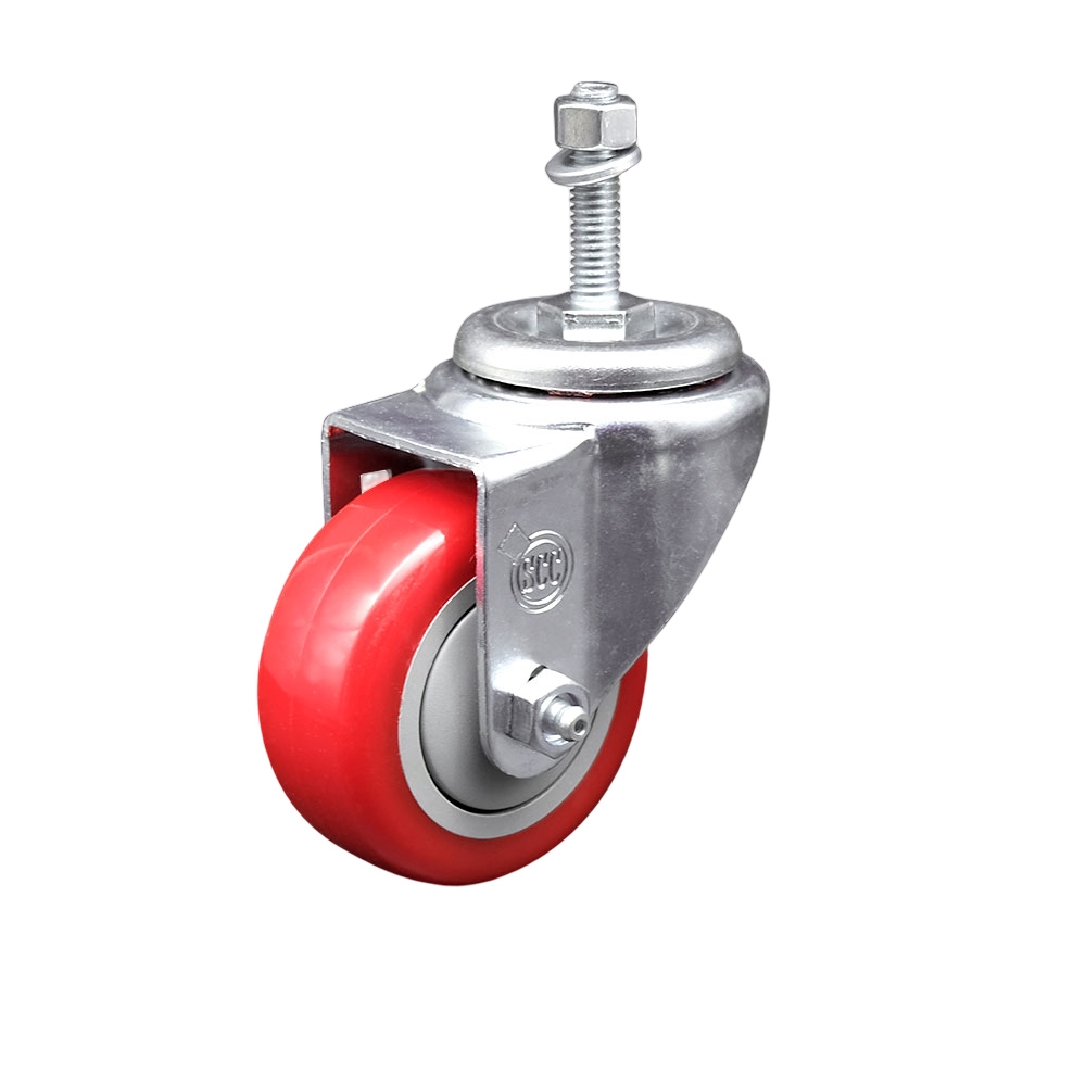 Stainless Steel Polyurethane Swivel Threaded Stem Caster w/3" x 1.25"  Red Wheel and 3/8" Stem - 300 lbs Capacity/Caster - Service Caster Brand — photo 1
