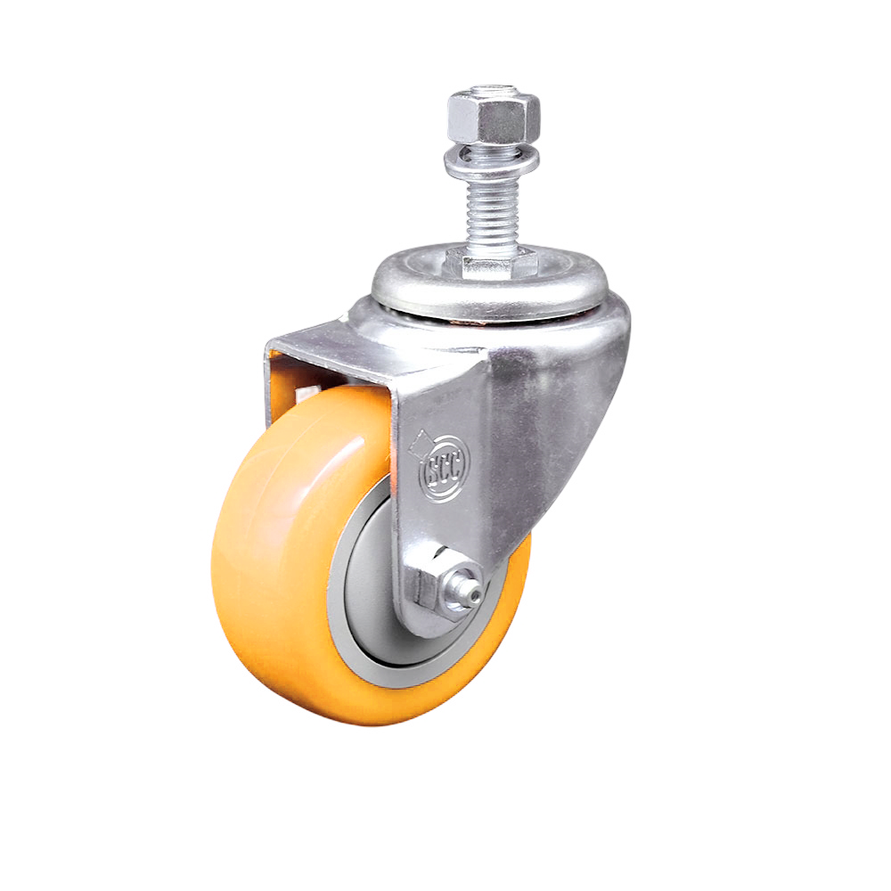 Stainless Steel Polyurethane Swivel Threaded Stem Caster w/3" x 1.25"  Yellow Wheel and 1/2" Stem - 300 lbs Capacity/Caster - Service Caster Brand — photo 1