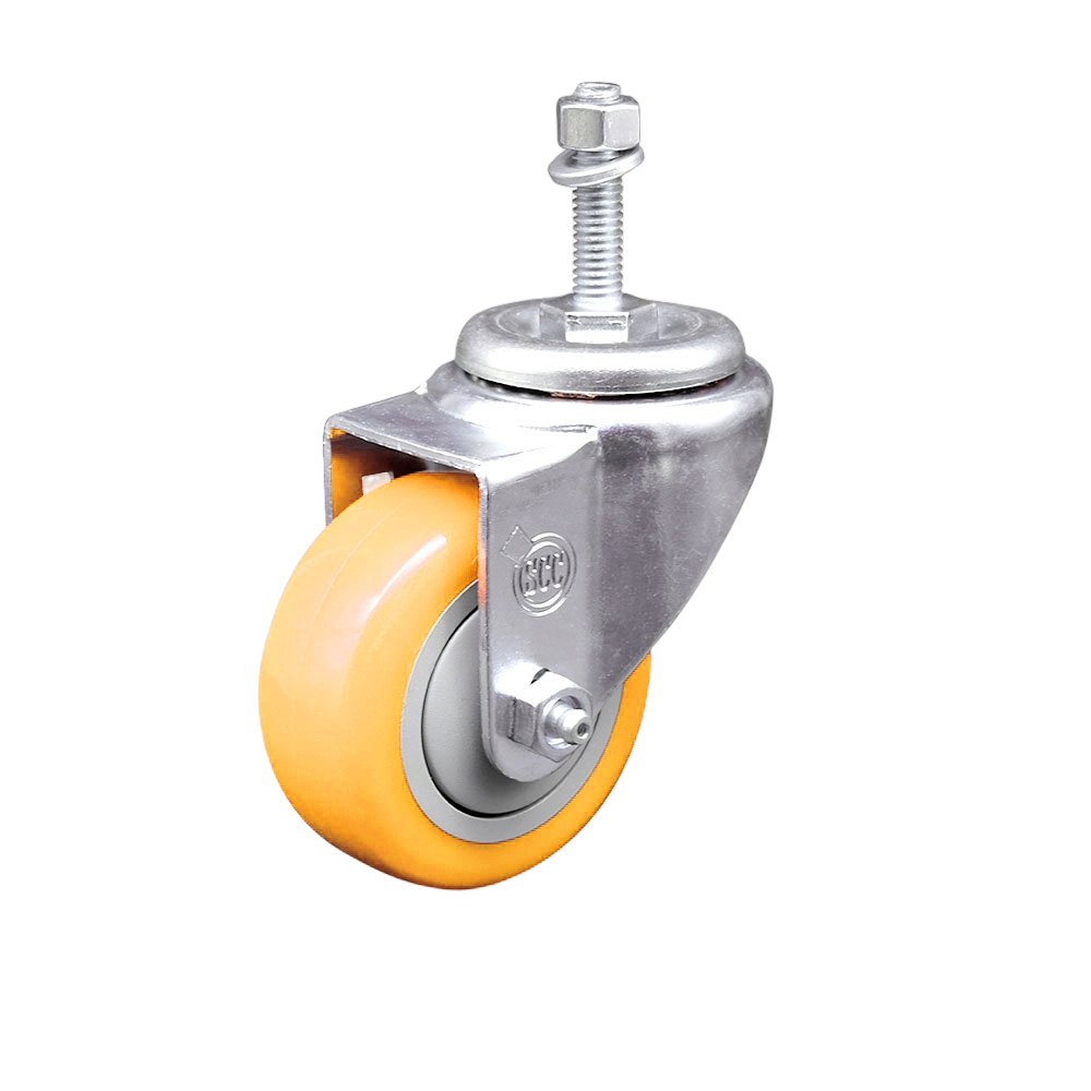 Stainless Steel Polyurethane Swivel Threaded Stem Caster w/3" x 1.25"  Yellow Wheel and 3/8" Stem - 300 lbs Capacity/Caster - Service Caster Brand — photo 1