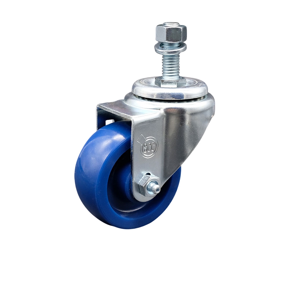 Stainless Steel Solid Polyurethane Swivel Threaded Stem Caster w/3" x 1.25" Blue Wheel and 12MM Metric Stem - 300 lbs Capacity/Caster - Service Caster Brand — photo 1