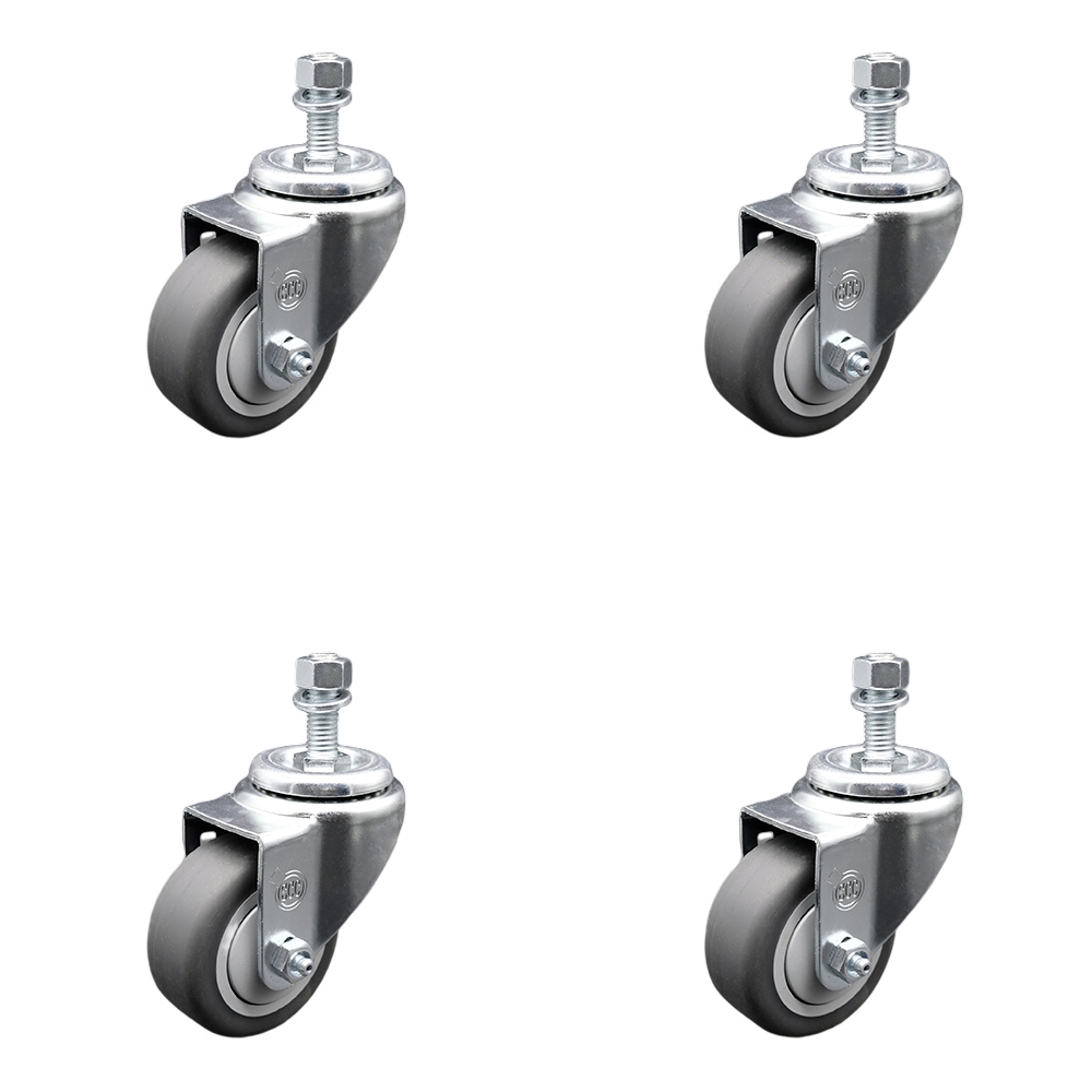 Stainless Steel Thermoplastic Rubber Swivel Threaded Stem Caster Set of 4 w/3" x 1.25" Gray Wheels and 1/2" Stems - Includes 4 Swivel - 840 lbs Total Capacity - Service Caster Brand — photo 1