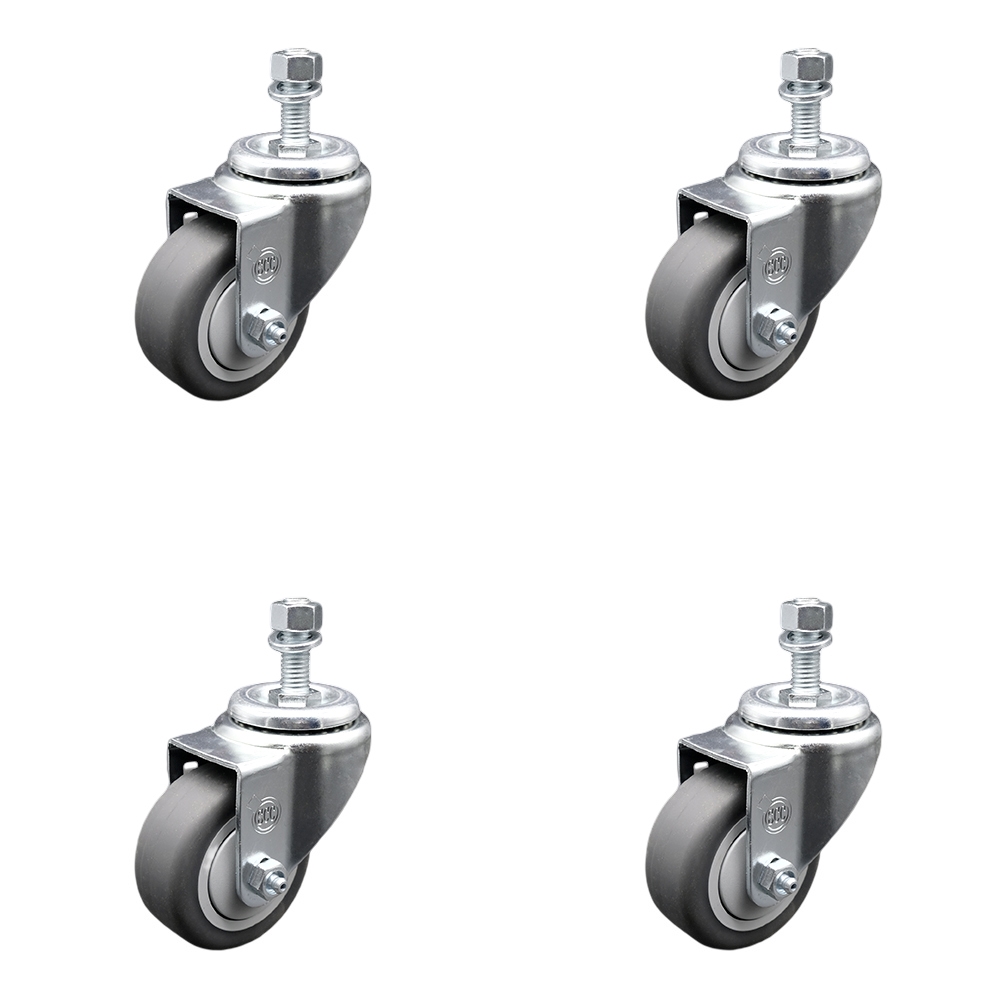 Stainless Steel Thermoplastic Rubber Swivel Threaded Stem Caster Set of 4 w/3" x 1.25" Gray Wheels and 10mm Stems - Includes 4 Swivel - 840 lbs Total Capacity - Service Caster Brand — photo 1