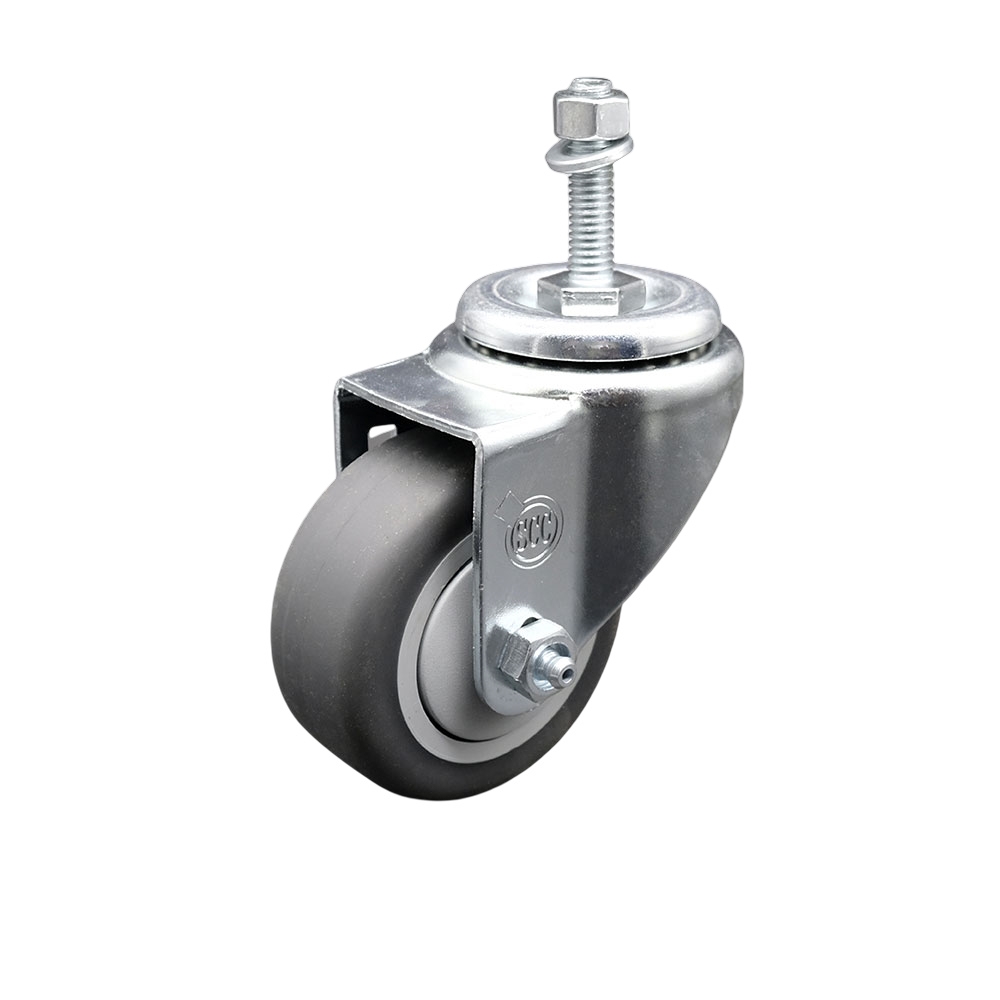 Stainless Steel Thermoplastic Rubber Swivel Threaded Stem Caster - 3" x 1.25" Gray Wheel and 10MM Metric Stem - 210 lbs Capacity/Caster - Service Caster Brand — photo 1