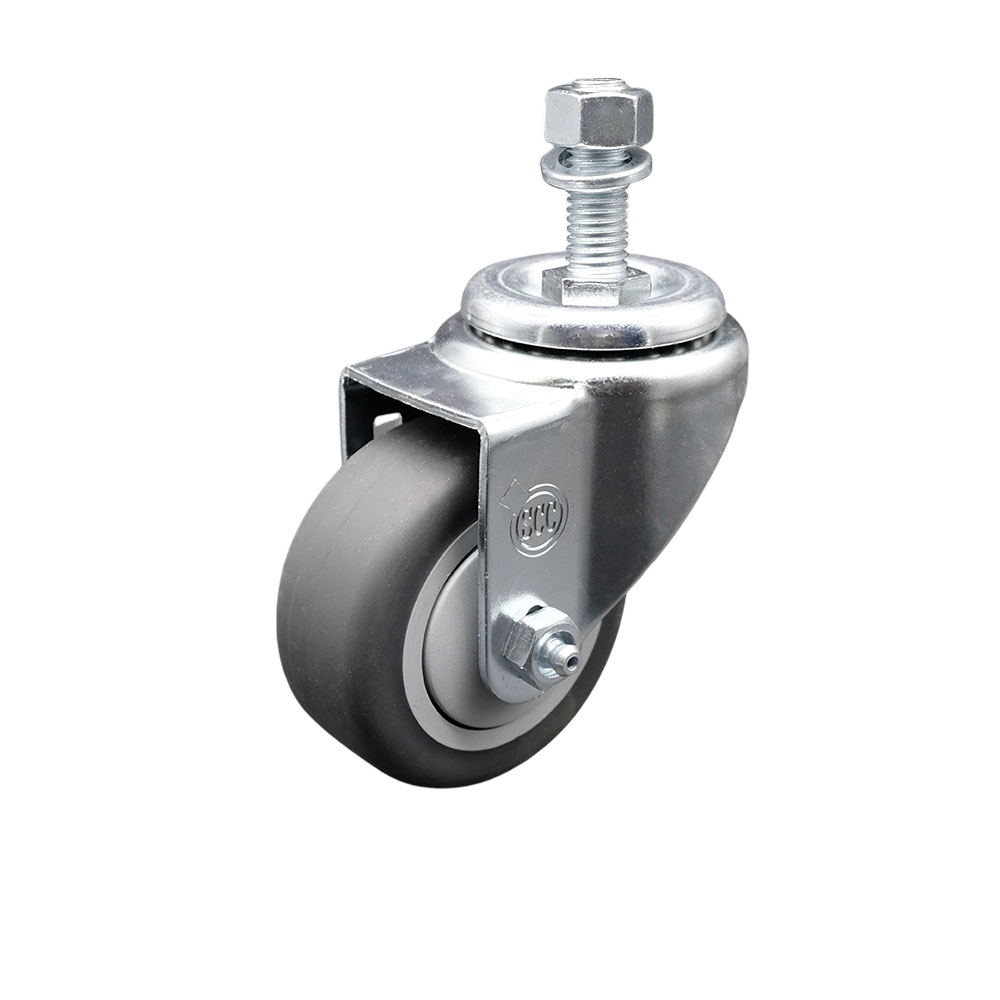 Stainless Steel Thermoplastic Rubber Swivel Threaded Stem Caster - 3" x 1.25" Gray Wheel and 12MM Metric Stem - 210 lbs Capacity/Caster - Service Caster Brand — photo 1