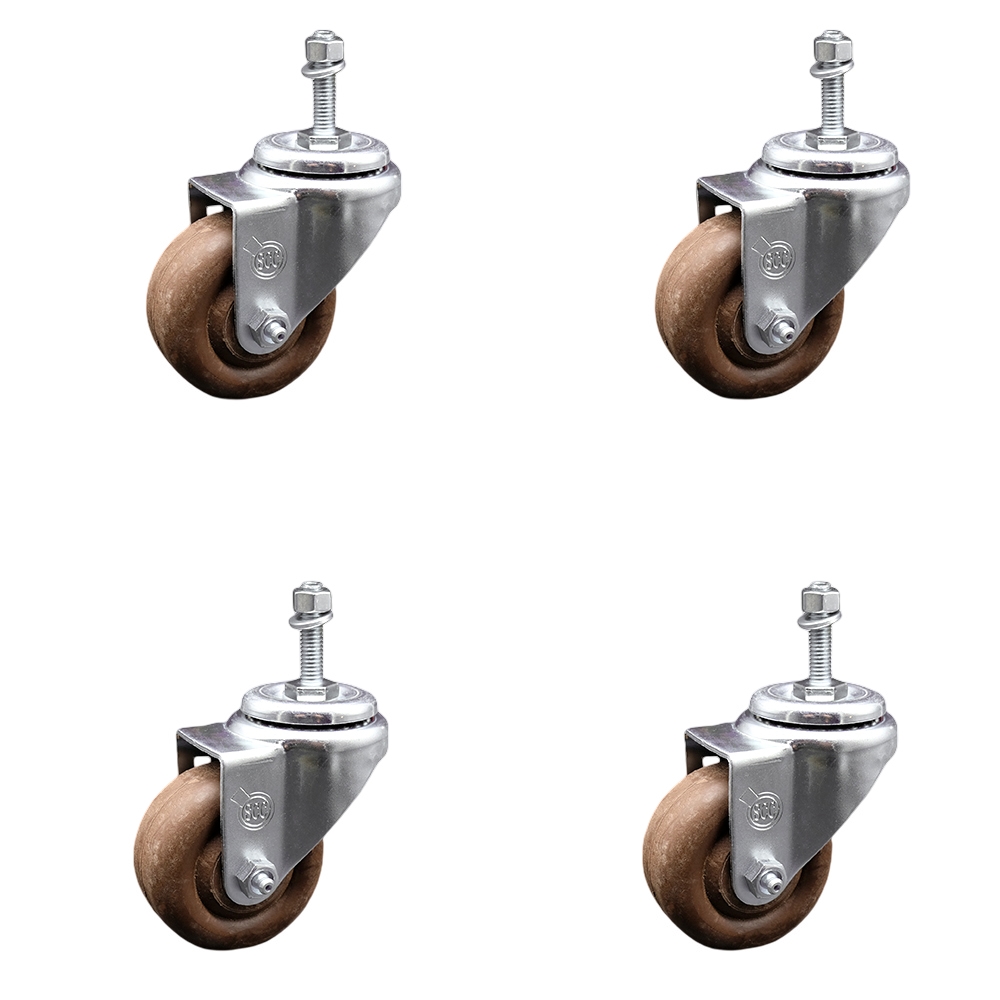 Stainless Steel High Temp Glass Filled Nylon Swivel Threaded Stem Caster Set of 4 w/3.5" x 1.25" Brown Wheels and 10mm Stems - Includes 4 Swivel - 1400 lbs Total Capacity - Service Caster Brand — photo 1