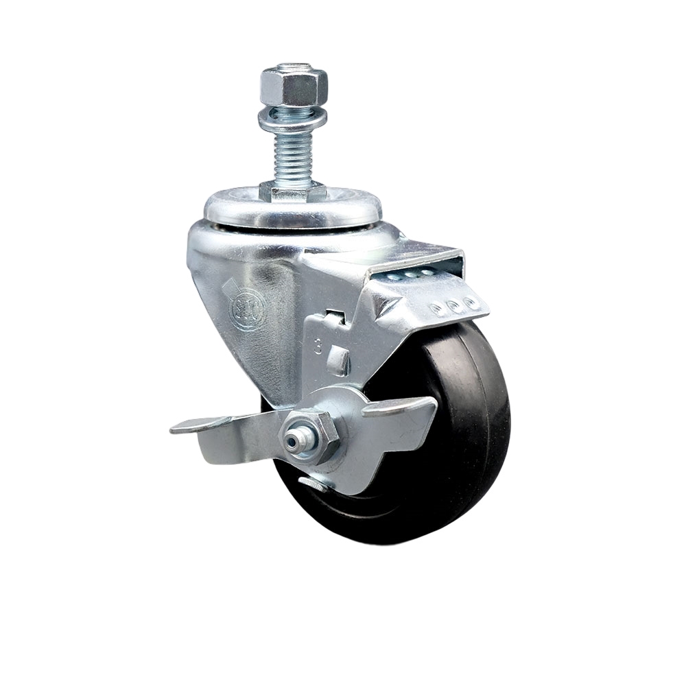 Stainless Steel Hard Rubber Swivel Threaded Stem Caster w/3.5" x 1.25" Black Wheel and 1/2" Stem & Top Locking Brake - 285 lbs Capacity/Caster - Service Caster Brand — photo 1