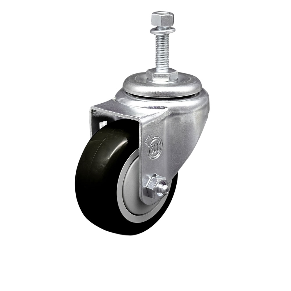 Stainless Steel Polyurethane Swivel Threaded Stem Caster w/3.5" x 1.25"  Black Wheel and 3/8" Stem - 300 lbs Capacity/Caster - Service Caster Brand — photo 1