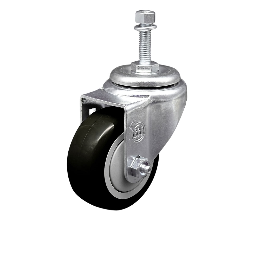Stainless Steel Polyurethane Swivel Threaded Stem Caster w/3.5" x 1.25"  Black Wheel and 10mm Stem - 300 lbs Capacity/Caster - Service Caster Brand — photo 1