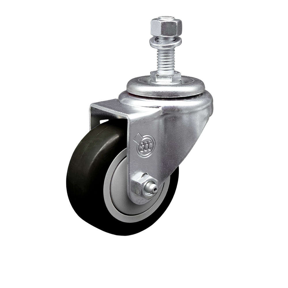 Stainless Steel Polyurethane Swivel Threaded Stem Caster w/3.5" x 1.25"  Black Wheel and 12mm Stem - 300 lbs Capacity/Caster - Service Caster Brand — photo 1
